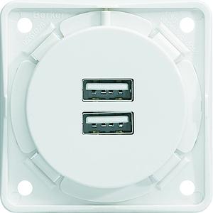 Berker Integro Flow - USB wandcontactdoos 230V (Mat polarwit)