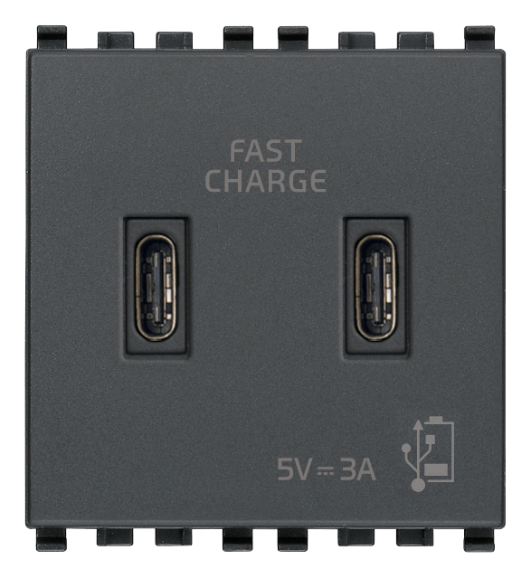 Vimar Eikon - 2x USB-C Voedingsunit 5V 3A 2M (Grijs)