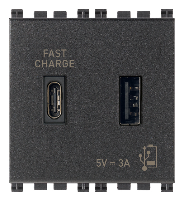 Vimar Arké - USB-A+C Voedingseenheid 2M 5V 3A (Grijs) 