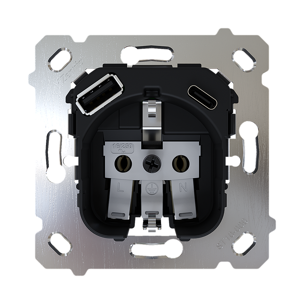Zennio ZS55 - Schuko insert met USB C+A 16A/250V