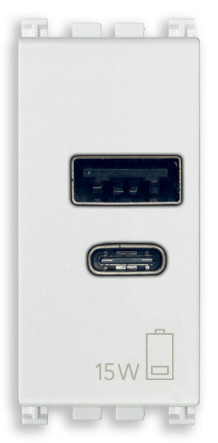 Vimar Arké - USB A+C Voedingsunit 1M 15W 5V - antibacterieel (wit)