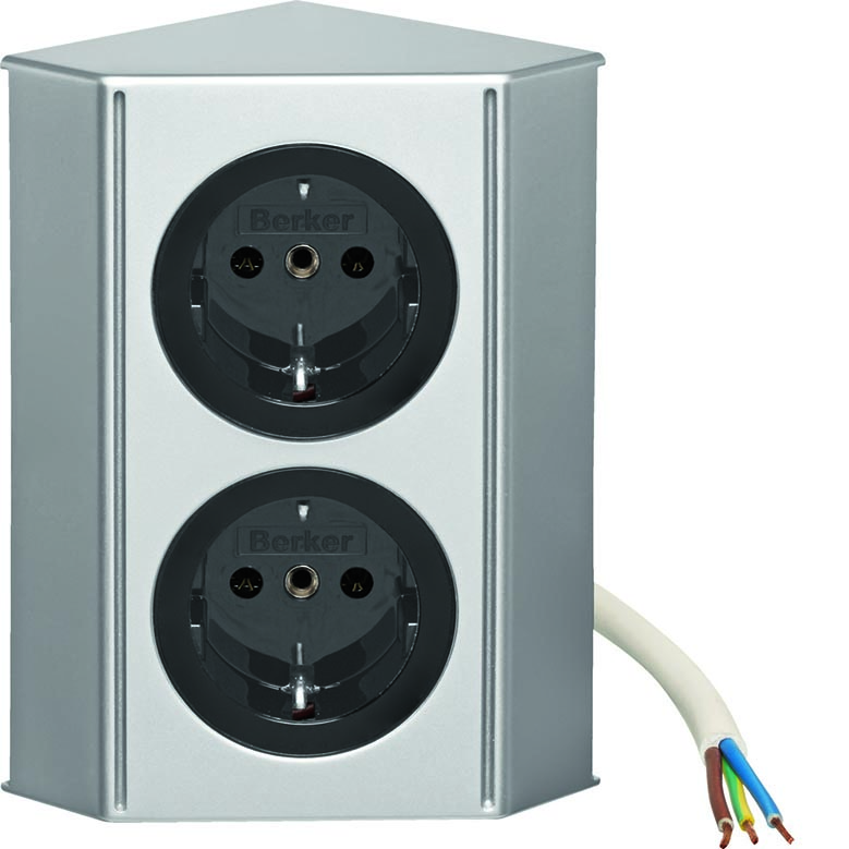 Berker Integro Twin-Box (Gegalvaniseerd, mat chroom) - 2 schuko stopcontacten (Mat zwart) VPE=24